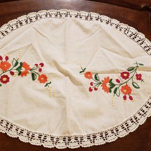 Vintage Red and Orange Floral Doily - Oval.